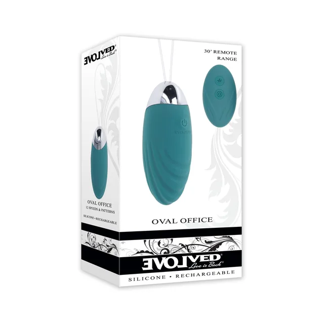 Evolved Oval Office teal remote vibrating egg with oval remote in retail box