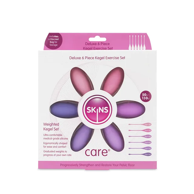 Skins Care six-piece weighted Kegel exercise set in retail box
