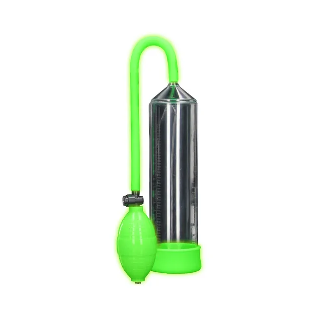 Clear Ouch pump cylinder with neon-green bulb and hose
