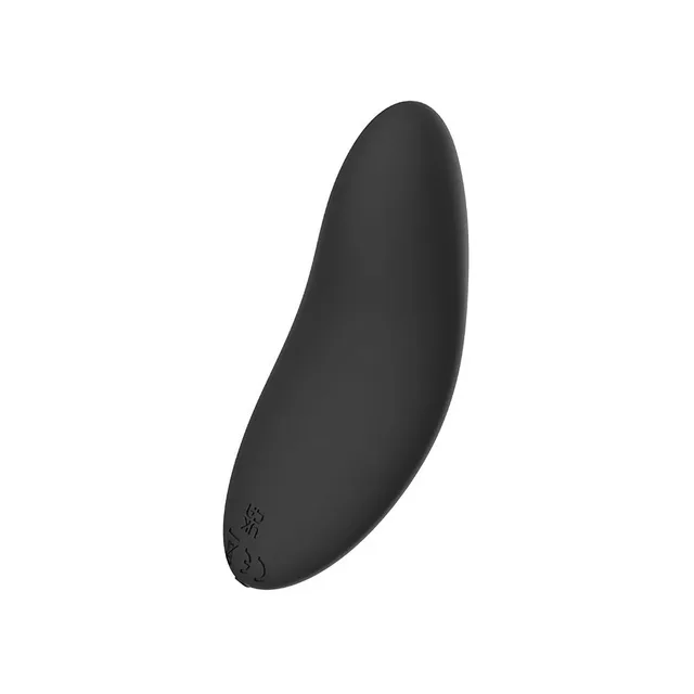 Spectrum Essentials black compact rechargeable external vibrator front-left view of the curved oval body
