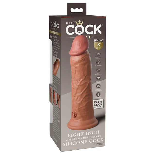 King Cock Elite Tan 8-inch vibrating dildo angled retail box