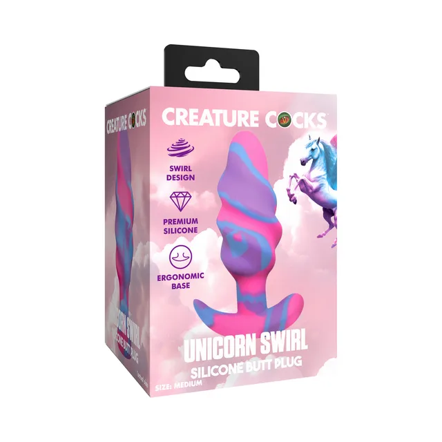 Large Creature Cocks Unicorn Swirl multicolor butt plug in box
