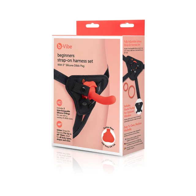 b-Vibe Beginners strap-on harness set in coral retail box