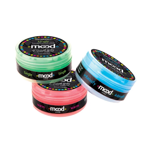 Mood Arousal Gels 3 Pack three jars arranged by label color