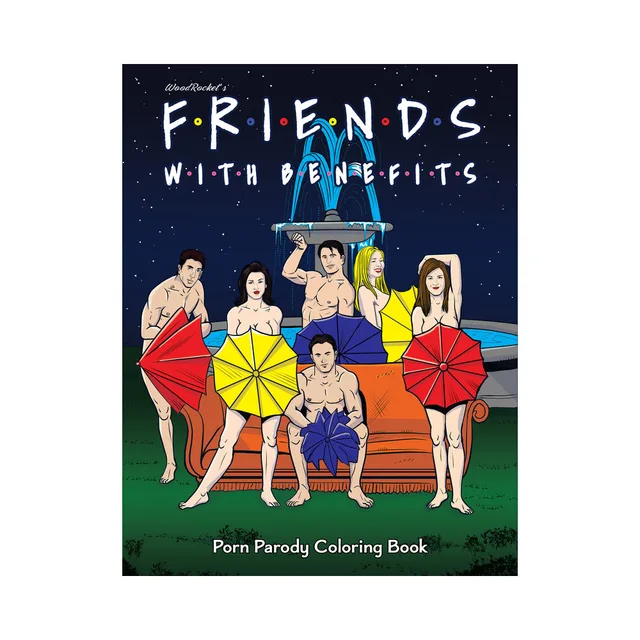 Friends With Benefits parody coloring book cover with illustrated cast and umbrellas