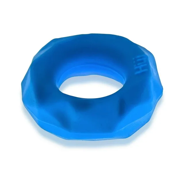 Angled top view of blue-teal faceted Fractal ring