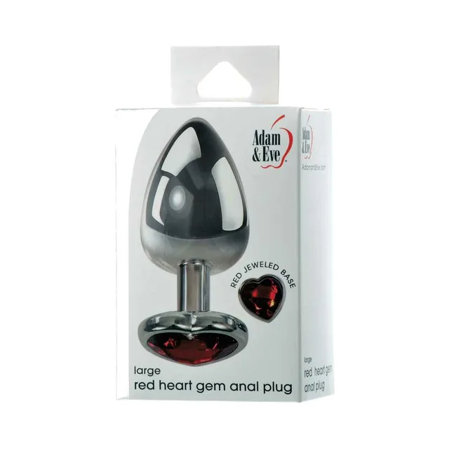 Adam & Eve Red Heart Large metal anal plug shown inside white retail box
