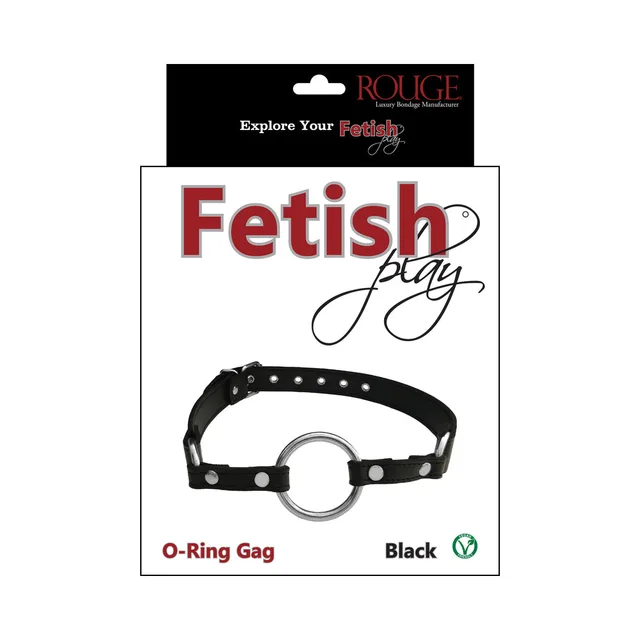 Black Rouge Fetish Play vegan-leather O-ring gag on retail card