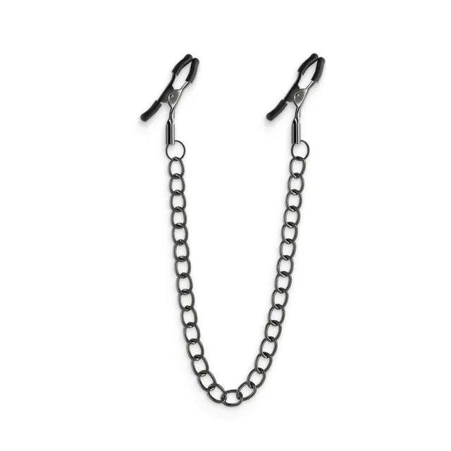 NS Novelties Bound DC2 gunmetal chain nipple clamps paired angled clamps with broad chain