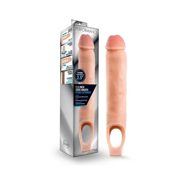 Blush Performance 11.5-inch beige cock sheath beside retail box