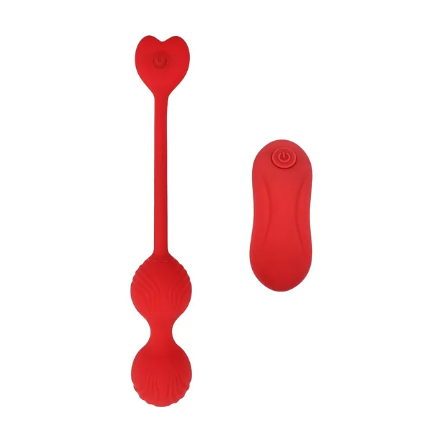 Adam and Eve Sweetheart red Kegel trainer three-ball chain beside oval remote