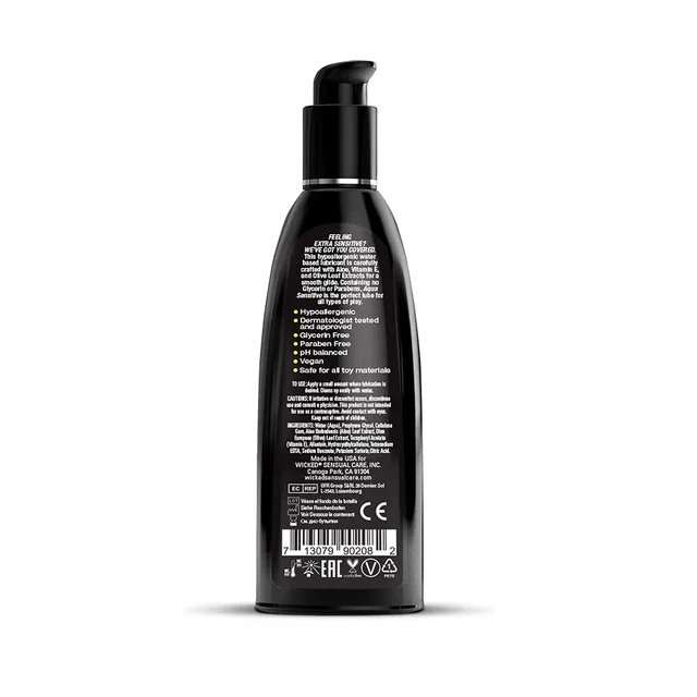 Wicked Aqua Sensitive lubricant black pump bottle back panel