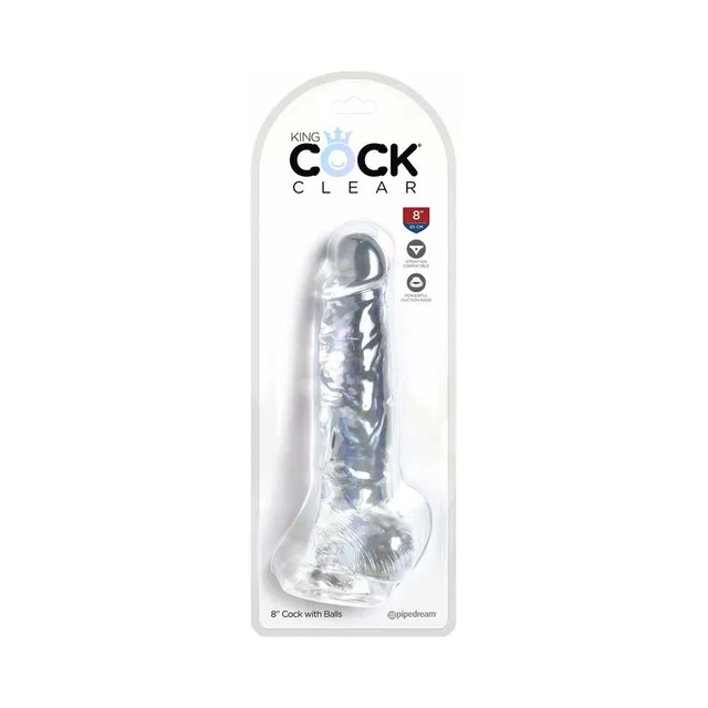 King Cock Clear 8-inch dildo with balls in blister pack