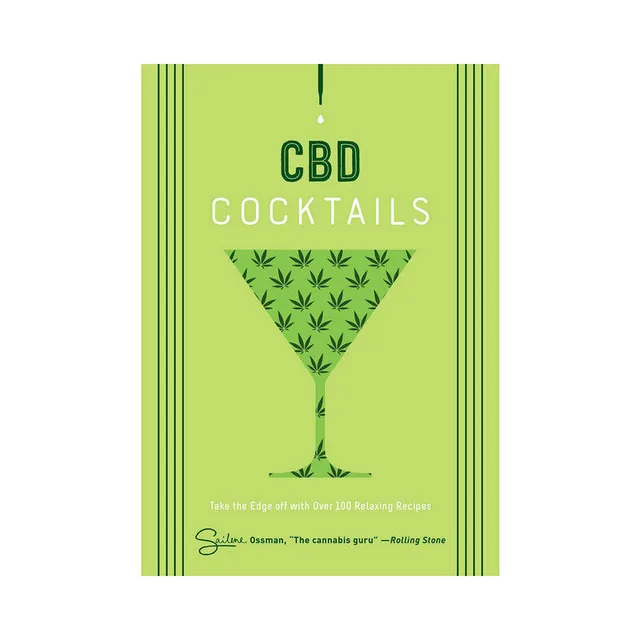lime green CBD Cocktails book cover with leaf-pattern martini glass