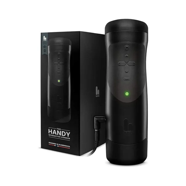 The Handy black cylindrical device beside matching retail box