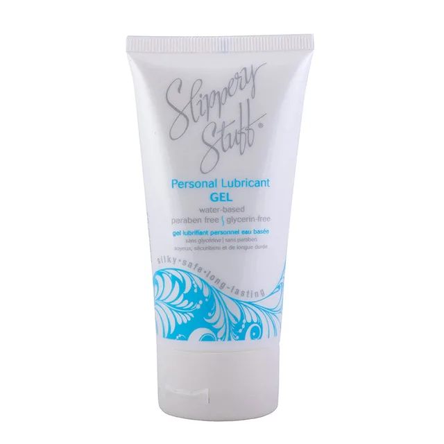 White 2 oz Slippery Stuff Gel tube with blue wave label