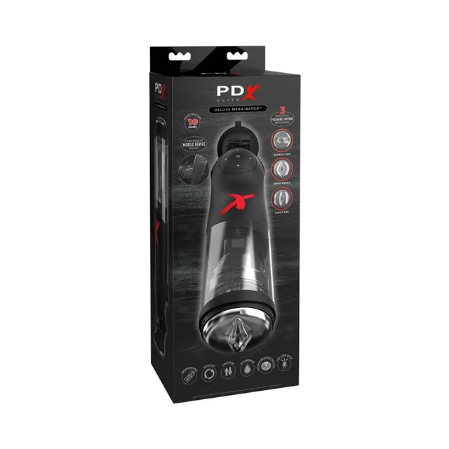 PDX Elite Deluxe Mega-Bator Clear Black in tall black feature carton