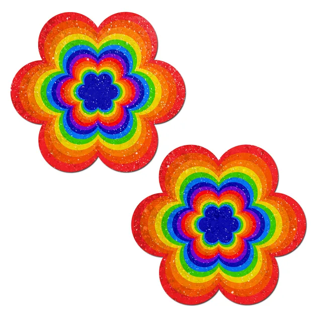 rainbow daisy-shaped Pastease pasties with concentric multicolor petals