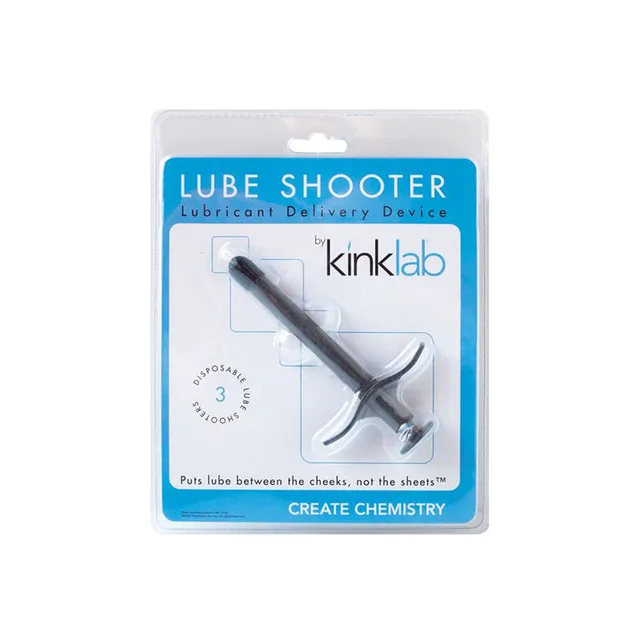 Smoke Kinklab Lube Shooter in clear blue-edged blister pack
