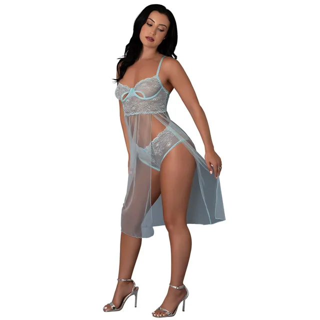 Front view of Blue Sky Long Chemise set in S/M