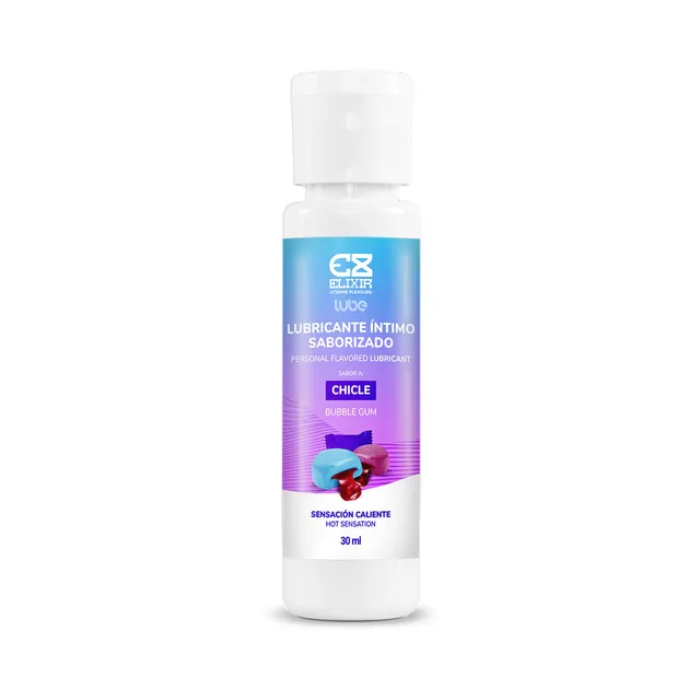 Elixir Bubble Gum Personal Lubricant 30 ml front view of capped white bottle