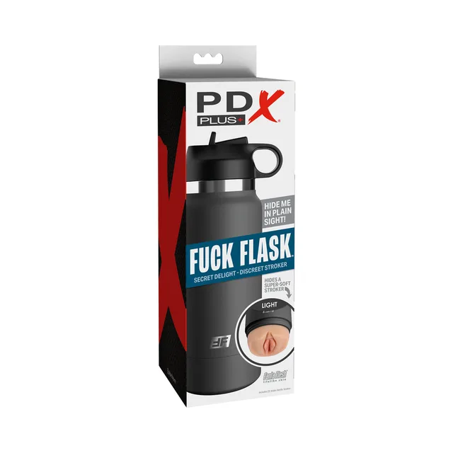 PDX Plus gray Secret Delight flask box with light-tone sleeve opening