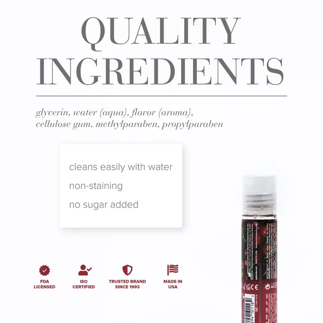 JO H2O Cherry Burst bottle beside a white ingredient information panel