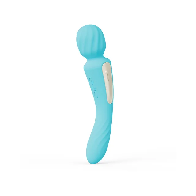 LELO SWITCH aqua double-sided wand upright full product view