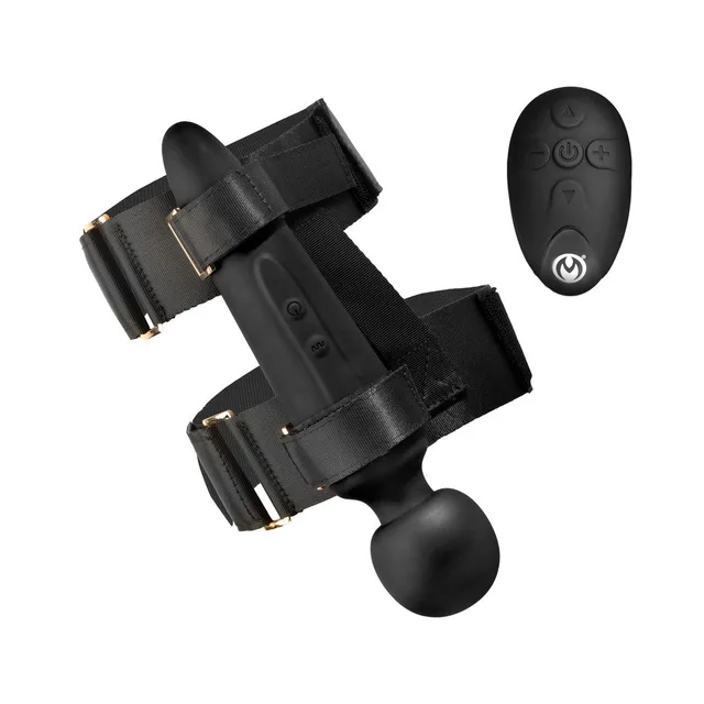 Master Series Thunderstick thigh-strap wand with four buckle straps and oval remote