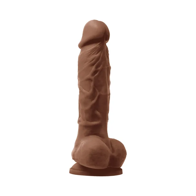Brown 5-inch insertable vibrator with molded veins and base