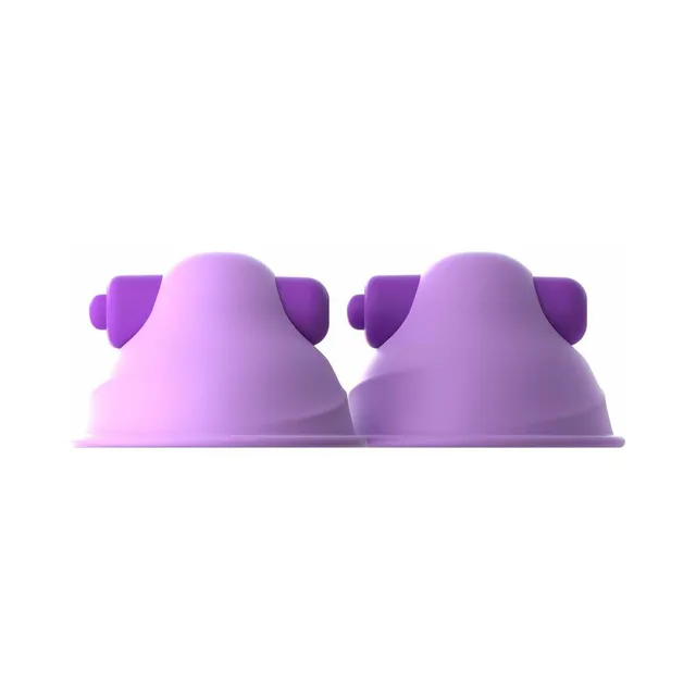 Side view of paired purple silicone nipple cups
