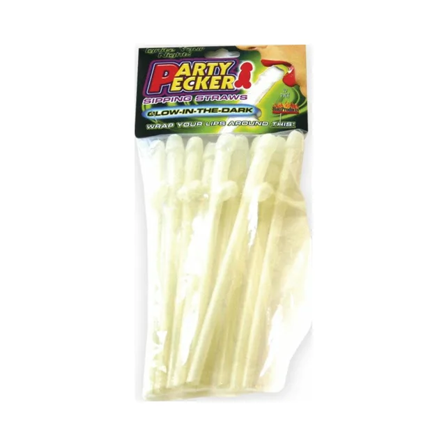 Party Pecker bag of ten white glow novelty drinking straws