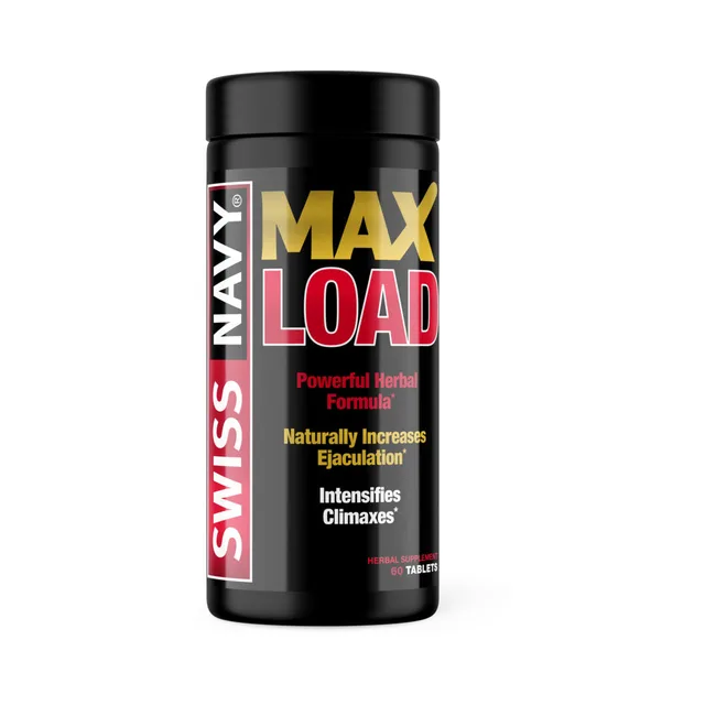 Swiss Navy MaxLoad 60 Tablets black bottle with gold red label and wide cap