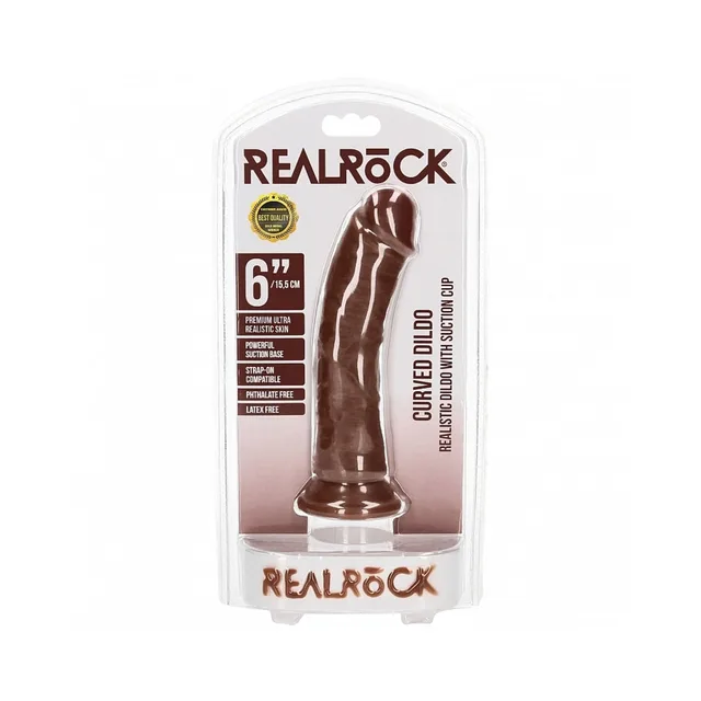 RealRock 6-inch curved brown dildo in clear-front retail pack