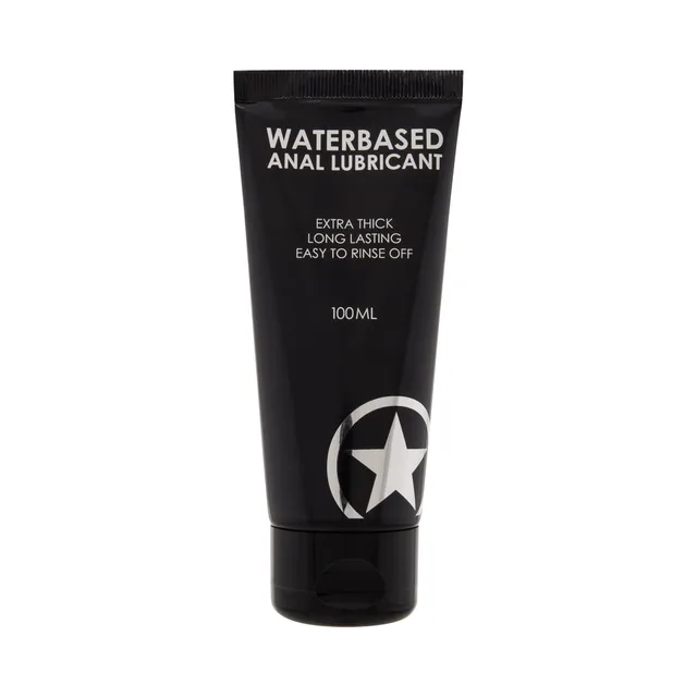 Black 3 oz Shots Water-Based Anal Lubricant tube with white star logo