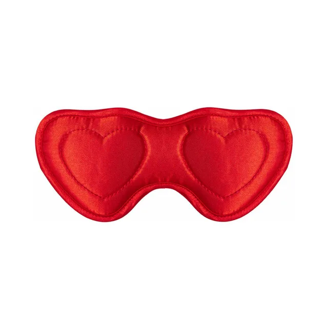 Red heart-shaped blindfold with black piping