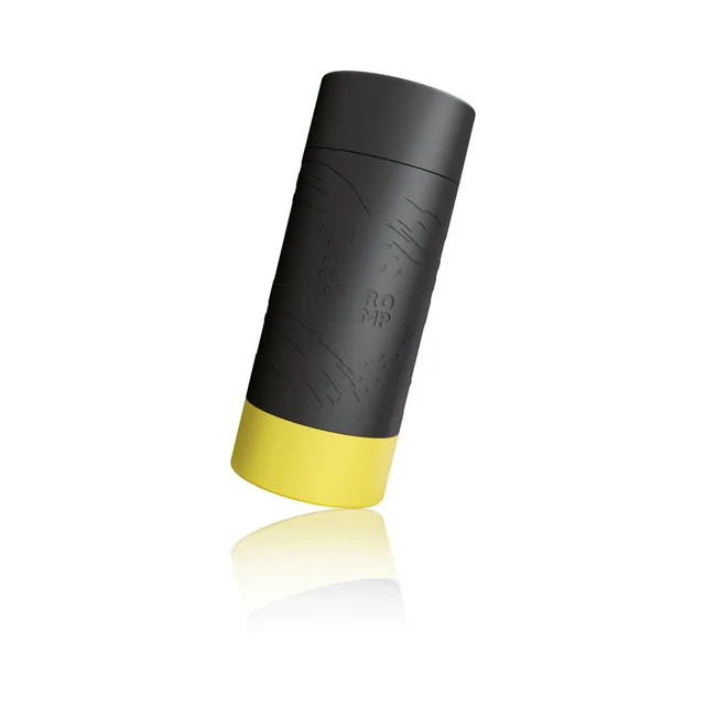 Angled view of black ROMP Dash with yellow cap