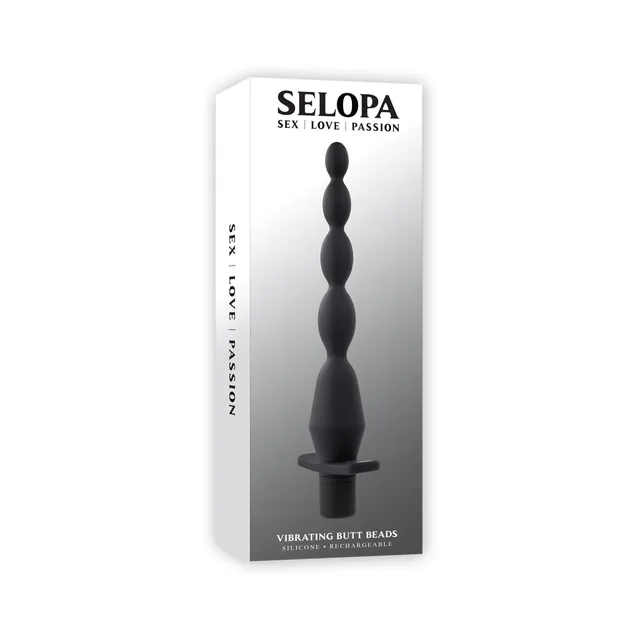 Selopa Vibrating Butt Beads retail box with black graduated beads
