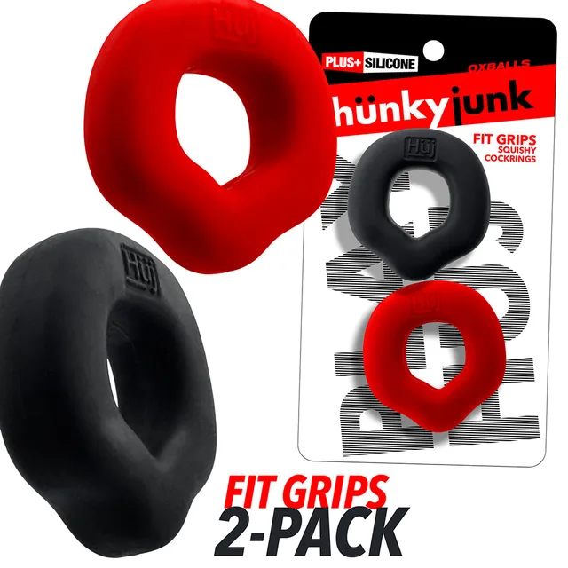 Oxballs Hunkyjunk Fit Grips Black and Red two-pack retail package with one black ring and one red ring