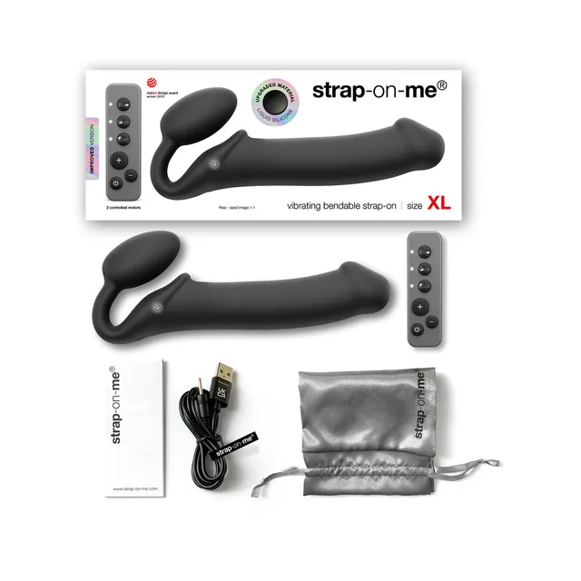 Strap-On-Me black XL vibrating strap-on set with remote and charger