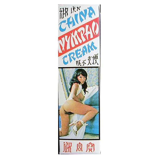 China Nympho cream carton with red blue and black artwork