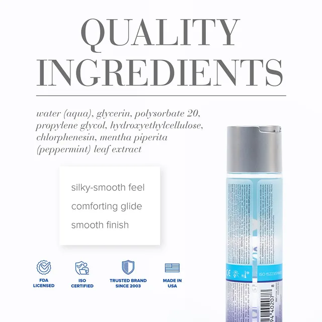 Four-ounce System JO H2O Cooling ingredient graphic with bottle views