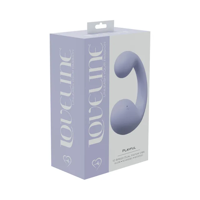 lavender LoveLine Playful two-ended curved vibrator on purple box