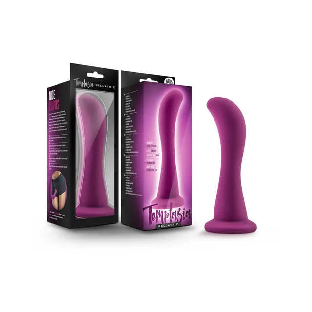 Plum Temptasia Bellatrix curved dildo with black retail box