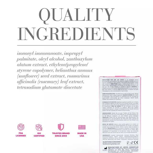 System JO 12 Volt 0.34 oz product ingredient panel with carton rear inset