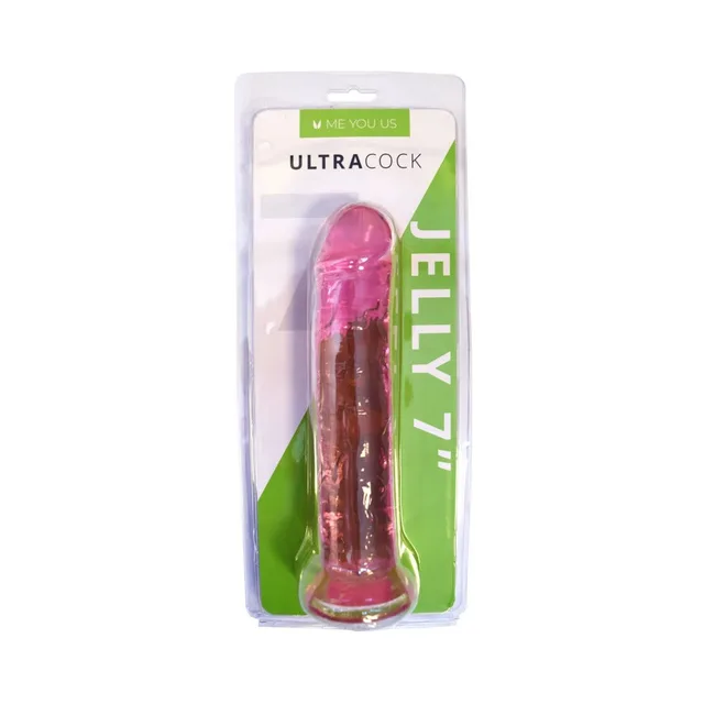 Me You Us Ultracock light-pink 7-inch jelly dong front view in clear blister with green Jelly 7-inch card