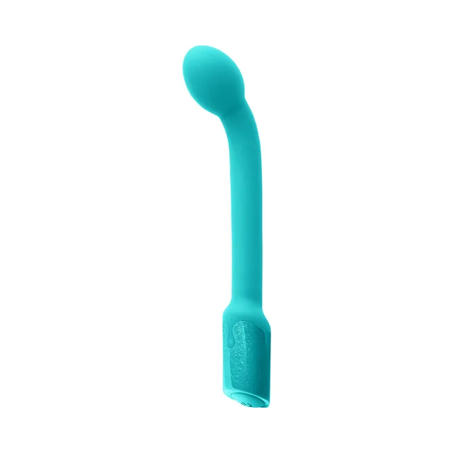 Teal flexible vibrator with curved bulb head and textured grip