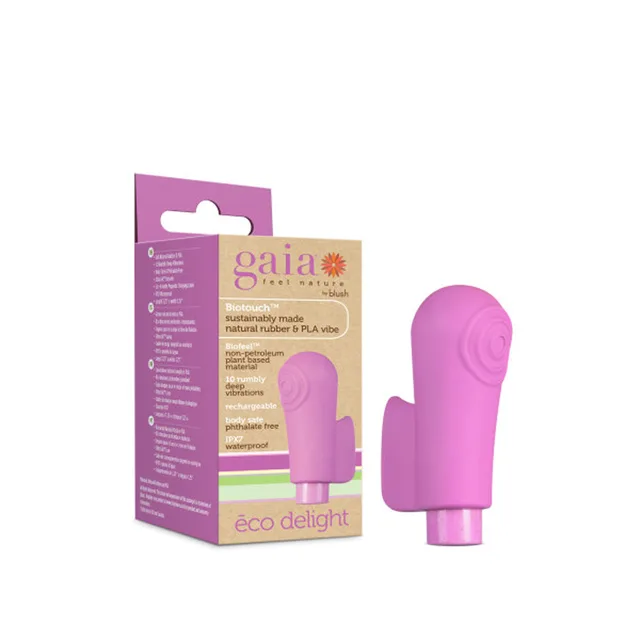 Blush Gaia Eco Delight purple bullet and sleeve beside package