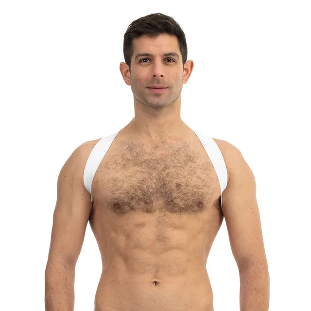 Front view of Prowler RED L/XL white Sports Harness Lite worn