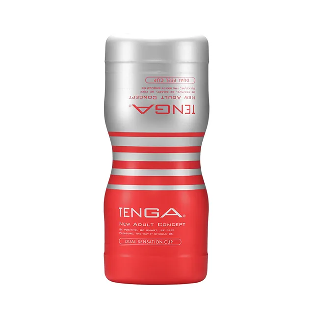 Red and silver Tenga Dual Sensation Cup with striped center